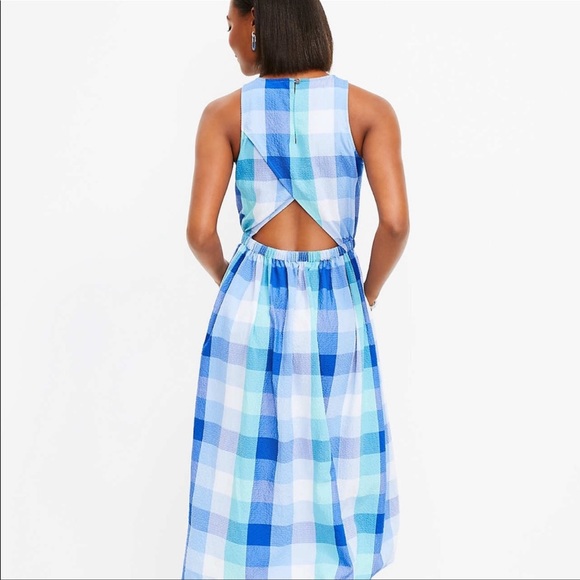 LOFT Plaid Cutout Back Midi Pocket Dress - Picture 2 of 15